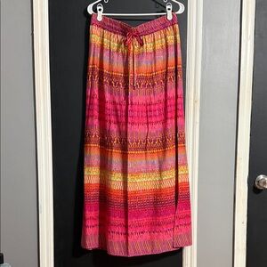 AB STUDIO Bright Print Rayon Boho Maxi Skirt Side Slits Size: M